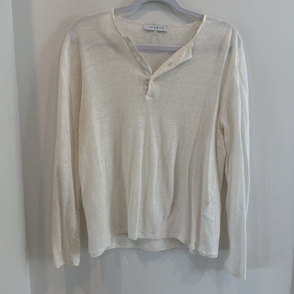Sandro Men’s Long Sleeve Linen Henley Top M - Picture 4 of 7